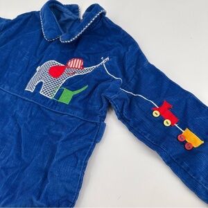 Vintage 80s 90s Corduroy Jumpsuit Romper Outfit 24 Months Elephant Train